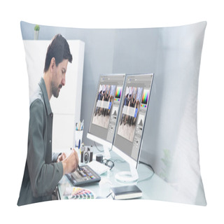 Personality  Graphic Photo Designer Using Computer Screen And Tablet Pillow Covers