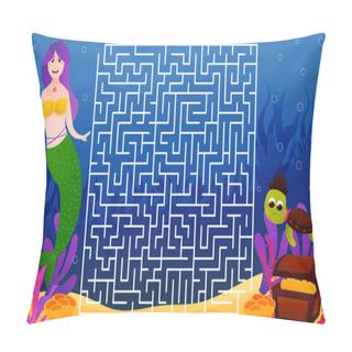 Personality  Colourful Riddle With Mermaid, Turtle And Chest, Underwater Themed Maze For Kids, Printable Worksheet Pillow Covers