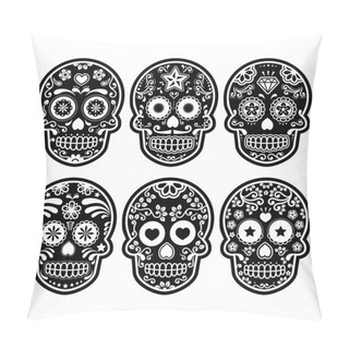 Personality  Mexican Sugar Skull, Dia De Los Muertos Black Icons Set Pillow Covers