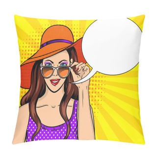 Personality  Woman Looks Through Sunglasses Pop Art Vector Pillow Covers