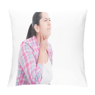 Personality  Woman Feeling Bad Suffering From Throat Pain Pillow Covers