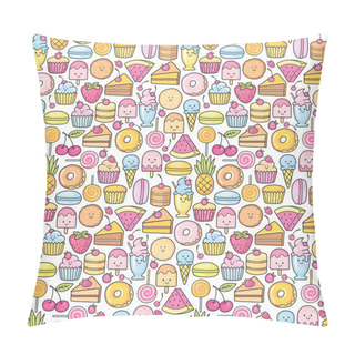 Personality  Seamless Background Of Sweet And Dessert Doodle. Pattern Wiht Cute Cake, Sweet Donat, Cartoon Cookies And Macaron Pillow Covers