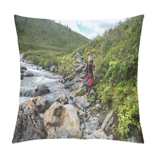Personality  Young Backpacker Walking Near River In Altai, Russia Pillow Covers