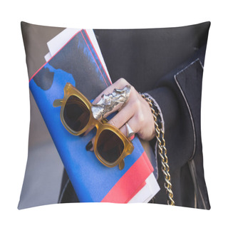 Personality  Detail Of A Fashionable Woman At Milan Men's Fashion Week Pillow Covers