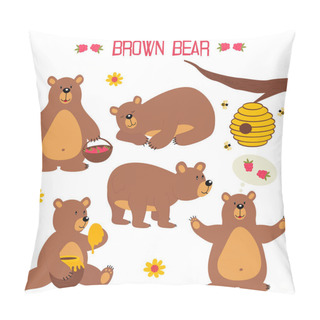 Personality  Set Of Isolated Brown Bear  Pillow Covers