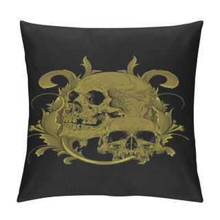 Personality  Skull With Leaf Ornament Artwork Illustration Pillow Covers