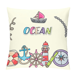 Personality  Marine Doodle Elements, Hand Drawn Style Pillow Covers