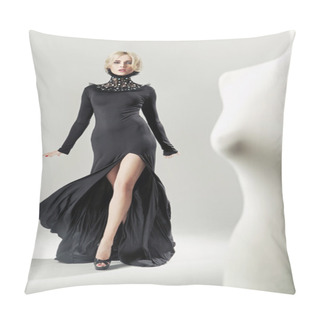 Personality  Shapely, Alluring Blond Lady In Black Gown Pillow Covers