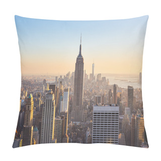 Personality  New York City. Manhattan Downtown Skyline With Illuminated Empire State Building And Skyscrapers At Sunset Seen From Top Of The Rock Observation Deck. Vertical Composition. Pillow Covers