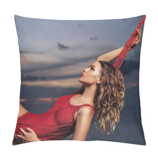 Personality  Pretty, Charming Lady Relaxing During The Sunset Pillow Covers