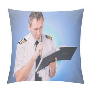 Personality  Pilot Filling In Logbook And Checking Papers Pillow Covers