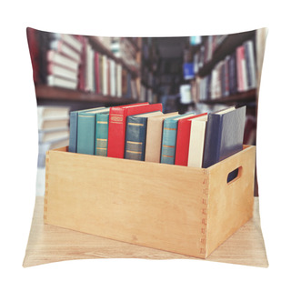 Personality  Books In Wooden Crate On Bookshelves Background Pillow Covers