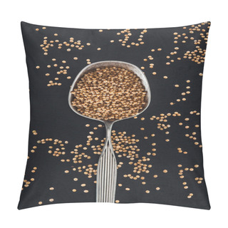 Personality  Top View Of Mustard In Silver Spoon On Black Background Pillow Covers