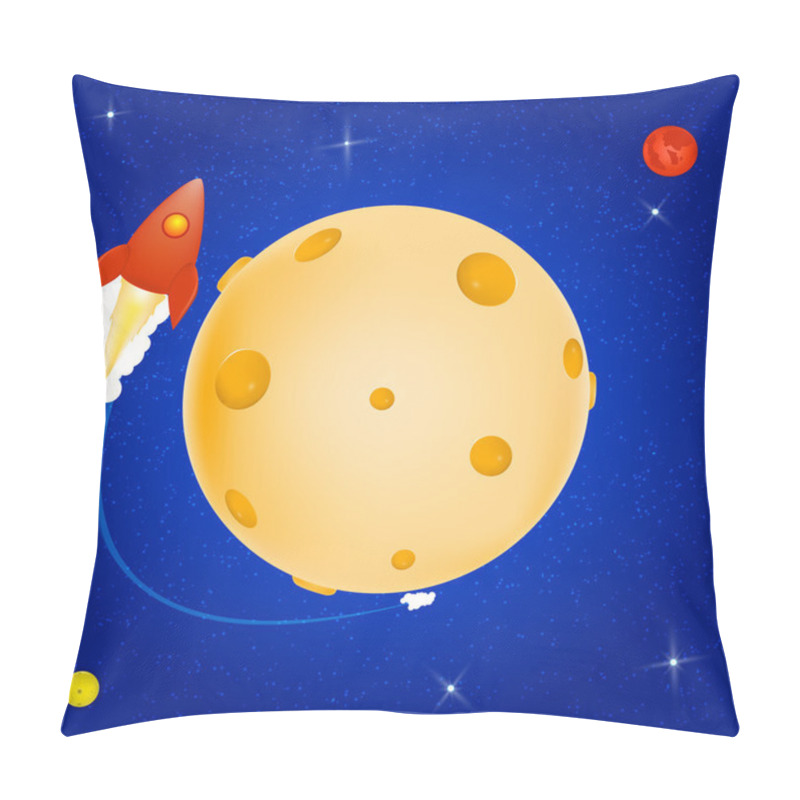 Personality  Space Rocket Orbiting Around The Cheese Planet. Vector Pillow Covers
