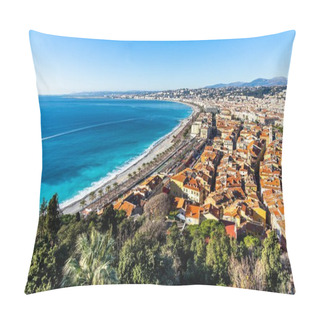 Personality  A Scenic Aerial View Of Promenade Des Anglais In Nice France With The Sea On The Left Pillow Covers
