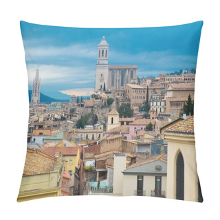 Personality  Cathedral View Over Rooftops Of Old Town Girona, Spain Pillow Covers