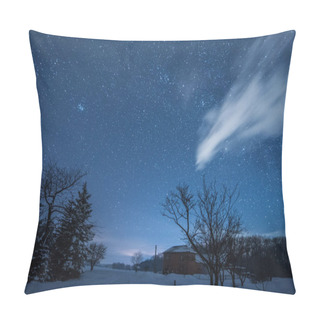 Personality  Starry Dark Sky And House In Carpathian Mountains At Night In Winter Pillow Covers