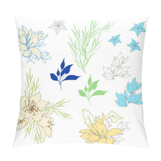 Personality  Set Of Vintage Delicate Flowers. Summer Flowers, Hand-drawn On A White Background. Vector Illustration. Pillow Covers