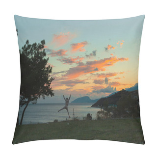 Personality  Jumping Woman During Sunset Pillow Covers