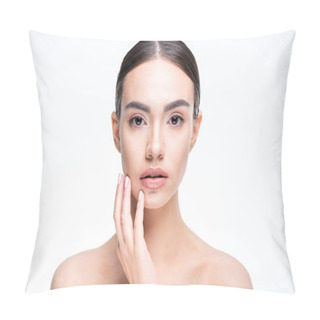 Personality  Beautiful Woman Touching Face Pillow Covers
