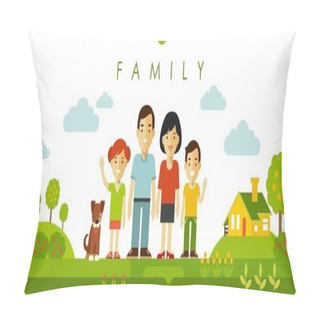 Personality  Set Of Four Family Members Posing Together In Flat Style Pillow Covers