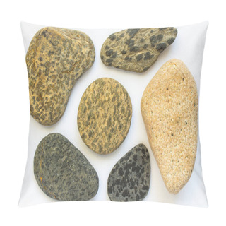 Personality  Six Flat Sea Pebble Stones Close Up Isolated Pillow Covers