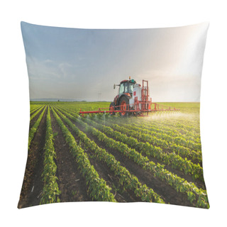 Personality  Tractor Spraying Pesticides On Soy Field  With Sprayer At Spring Pillow Covers
