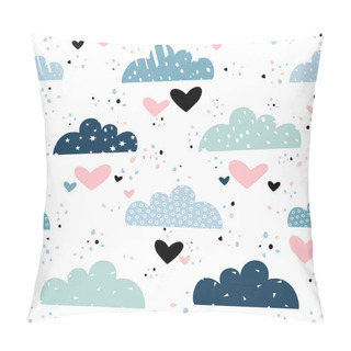 Personality  Cute Hearts In The Sky Above The Clouds. Seamless Pattern With Hand Drawn Elements For Kids Design. Pillow Covers