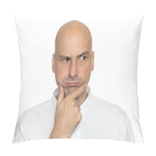 Personality  Serious Bald Man Is Thinking Isolated Pillow Covers