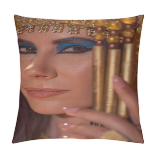 Personality  Portrait Of Beautiful Woman With Bold Makeup And Traditional Egyptian Headdress Looking At Camera Pillow Covers