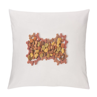 Personality  Flay Lay With Bone Made Of Dog Food On White Surface Pillow Covers