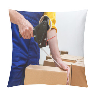 Personality  Blue Collar Worker With Tape Gun Pillow Covers