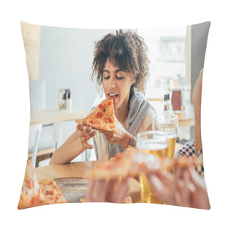 Personality  Woman Eating Pizza In Cafe Pillow Covers