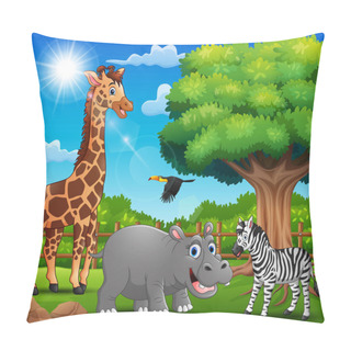 Personality  Vector Illustration Of The Animals Are Enjoying Nature By The Cage Pillow Covers