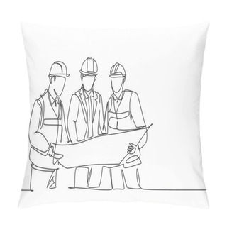 Personality  One Continuous Line Drawing Of Young Construction Coordinator Discussing Construction Design Plan To Team Member. Building Architecture Business Concept. Single Line Draw Design Graphic Illustration Pillow Covers