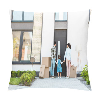 Personality  Back View Of African American Family Walking Into Door Of New House  Pillow Covers