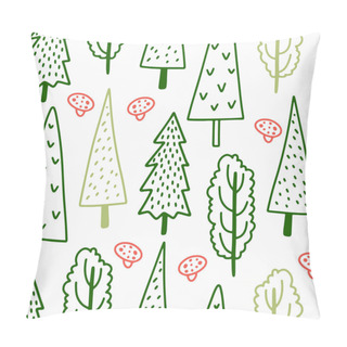 Personality  Hand Drawn Vector Seamless Pattern With Doodle Line Forest Trees, Childish Style Illustration Pillow Covers