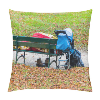 Personality  Homeless Man On A Park Bench Pillow Covers