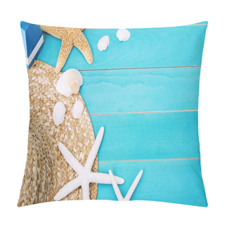 Personality  Hat, Shells And Starfish On Table Pillow Covers
