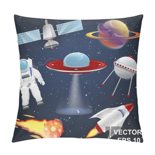 Personality  Set Of Space Icons. Cartoon Style. Bright. Galaxy. For Your Design. Pillow Covers