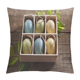 Personality  Box Of Easter Decor Eggs Over Rustic Wooden Background  Pillow Covers