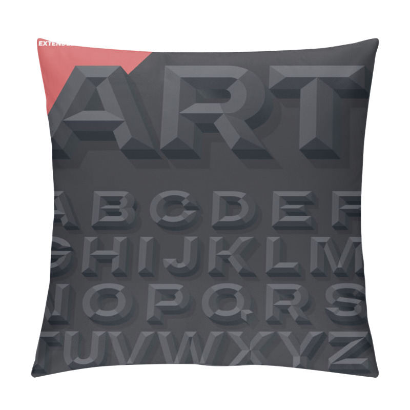 Personality  Vector 3D black bold beveled alphabet with shadow. Simple colored version. pillow covers
