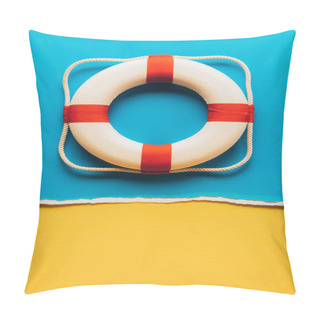 Personality  Top View Of Red And White Life Saver On Blue And Yellow Paper Background Pillow Covers