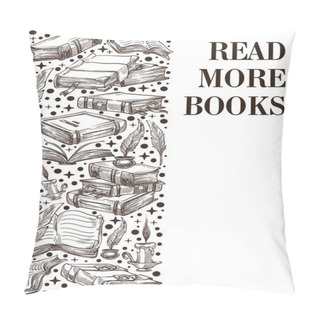 Personality  Read More Books, Vintage Banner With Textbooks Pillow Covers