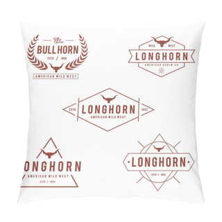 Personality  Vintage Label With Silhouette Of Bull Head, Texas Wild West Theme In White Background Pillow Covers