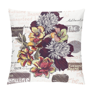 Personality  Vintage Style Floral Illustration With Flowers In Grunge Pillow Covers