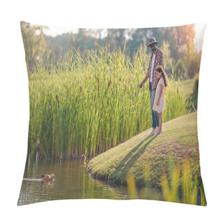 Personality  Granddaughter And Grandfather Feeding Duck  Pillow Covers