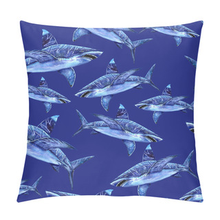 Personality  Sea Animals Watercolor Seamless Pattern. The Attacking Great Whi Pillow Covers