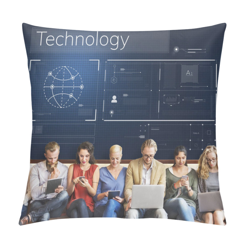 Personality  People Using Different Devices Pillow Covers