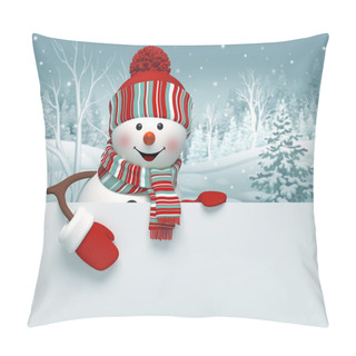 Personality  Cartoon Snowman Holding Blank Banner Pillow Covers